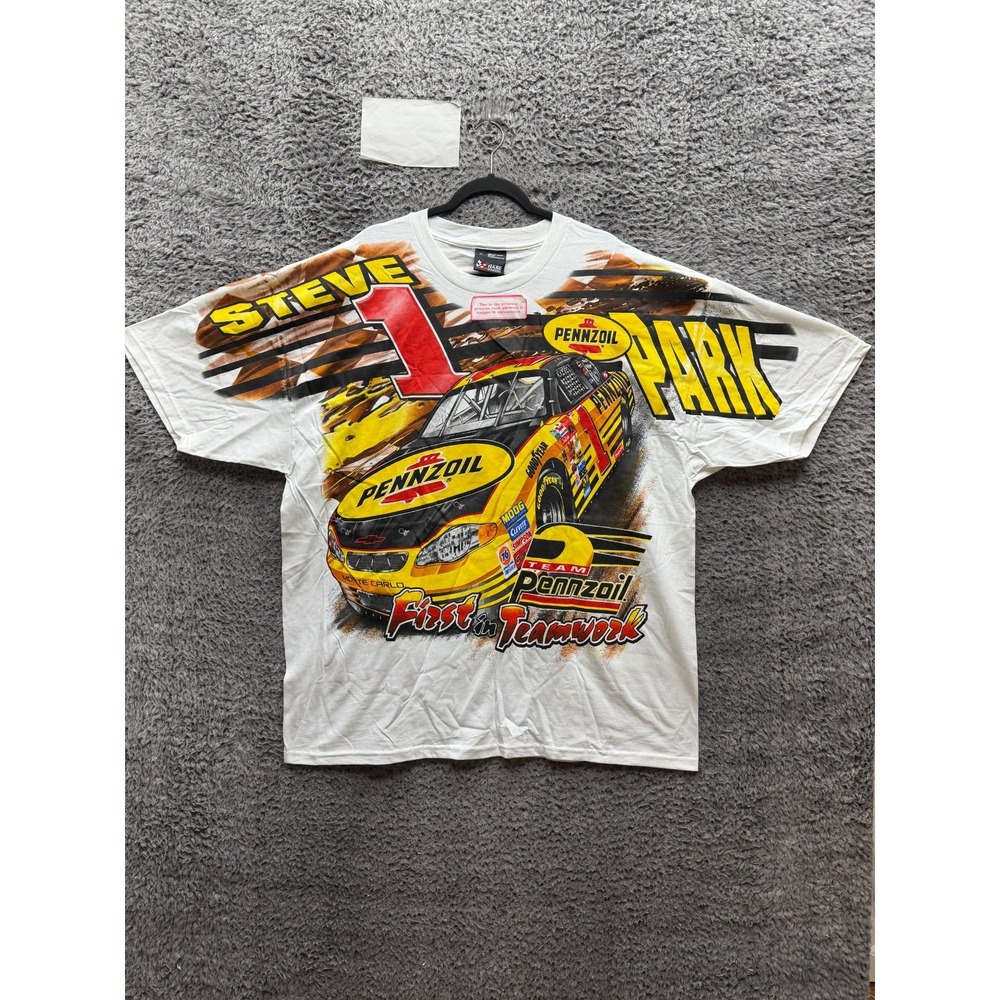 Vintage Chase Pennzoil Steve Park Nascar Racing Graphic T-Shirt White Size XL
